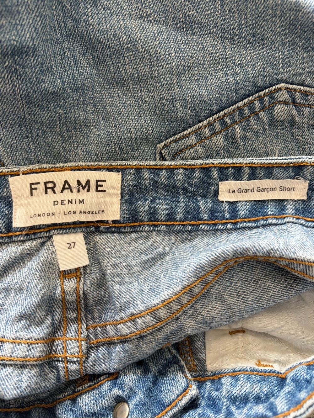 Frame Distressed Bermuda Shorts Le Grand Garcon Denim Long Light Wash Size 27 - Picture 7 of 9